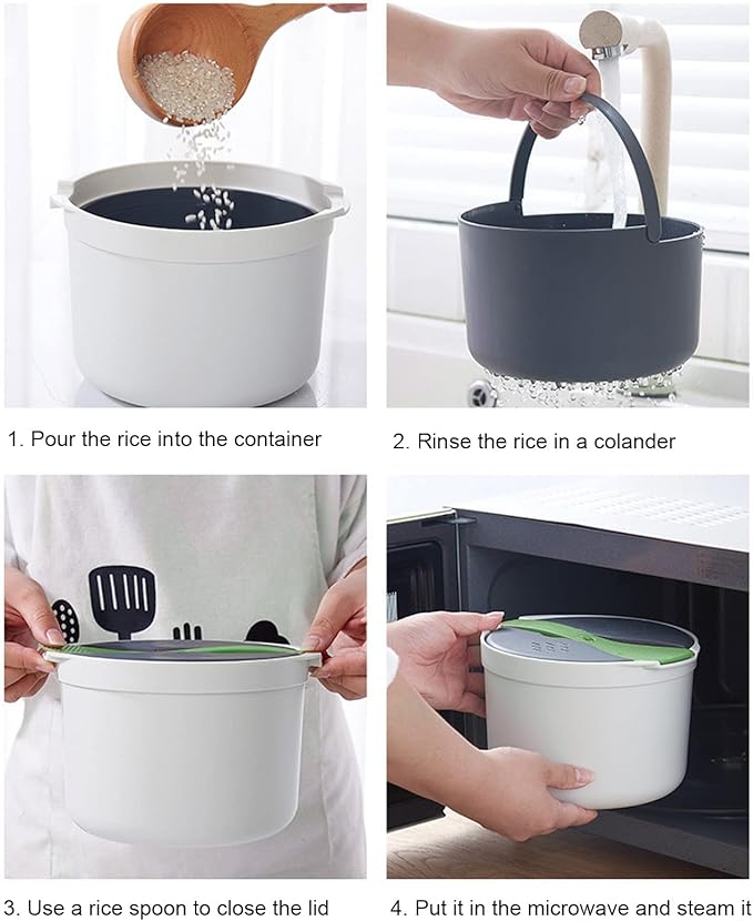 Ejoyous Microwave Rice Cooker, 2L Microwave Steamer Food Grade PP Material Microwave Rice Cooker with Rice Spoon for Home Kitchen Rice Cooking (Green)