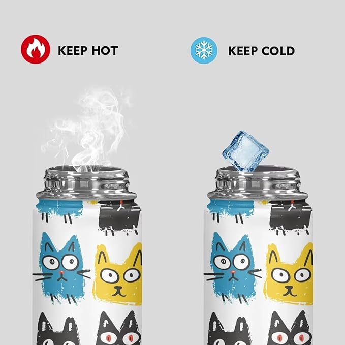 Cat Print Insulated Water Bottle 18 Oz Stainless Steel Double Wall Vacuum Insulated Sports Water Bottle Reusable Travel Cup