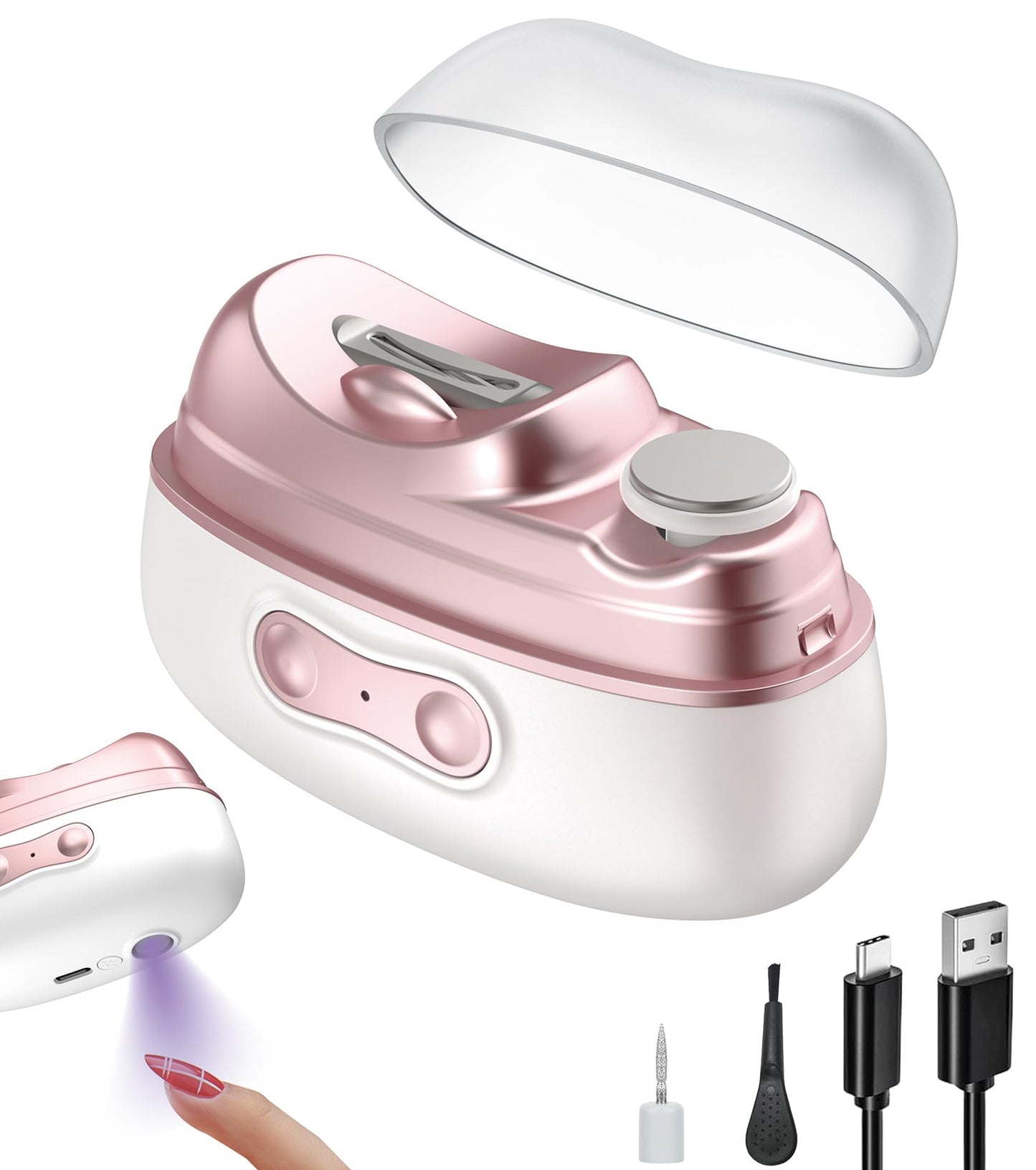 Blessource Electric Nail Clipper,2-in-1 Electric Nail Trimmer Polishing&Fragments Storage with Led Light with Two Speeds Gears f