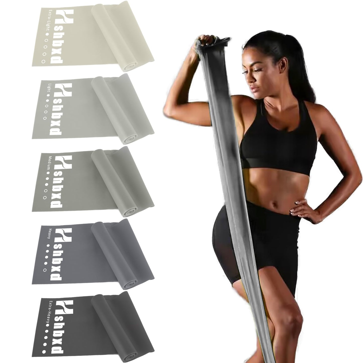 5 Pcs Resistance Bands for Working Out Women and Men, Physical Therapy Bands, Latex Free Elastic and Exercise Bands Set for Stretching, Suitable for Rehab, Yoga, Pilates, Gym, Home Exercise (Gray)