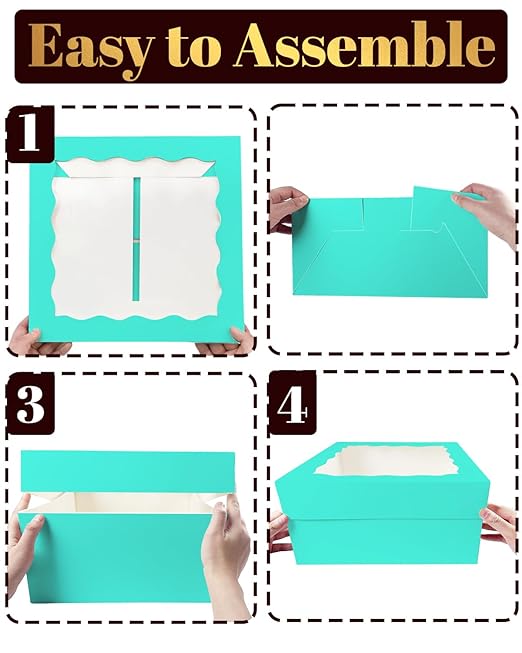 qiqee 12x12x6 Cake Box, 18 Sets Mint Blue Cake Box with Window ＆ 18 Sets 12" Mint Blue Cake Round Boards, 12inch Cake Containers
