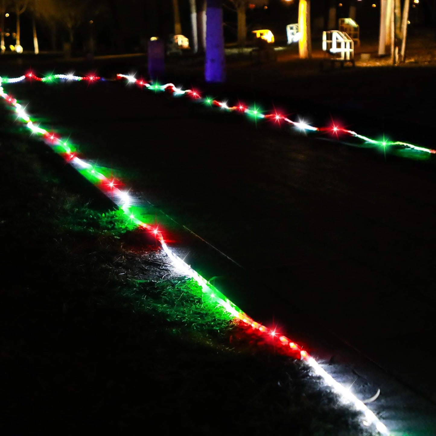 DINGFU 50ft LED Waterproof Rope Lights, PVC Tube, Connectable Indoor/Outdoor, RED+White+Green, Model YLRL-15-120V