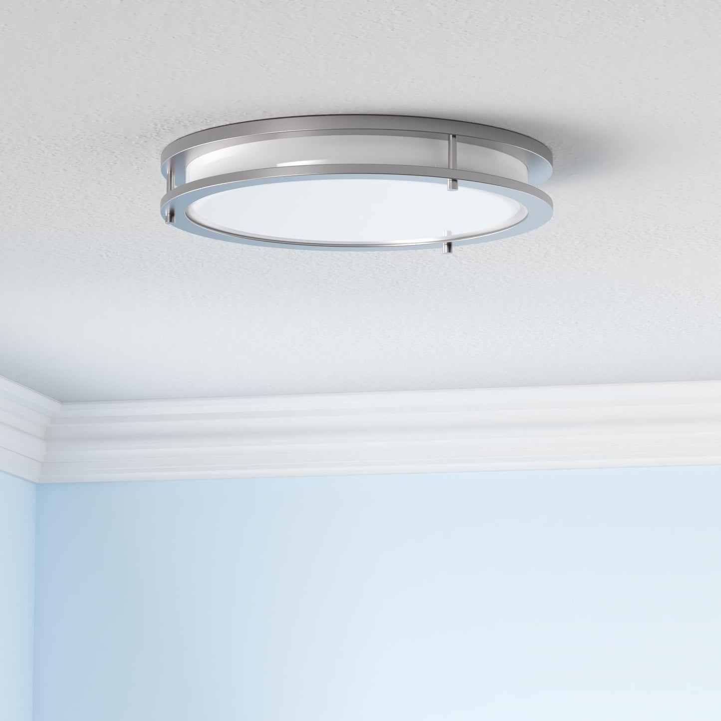 Asd Led 18 Inch Round Flush Mount Light Fixture | 28W 2250Lm 3000K-5000K 120V | 3Cct  Dimmable  Energy Star  Etl Listed | Close To Ceiling Double Ring Lamp  Low Profile Lighting | Nickel  4 Pack