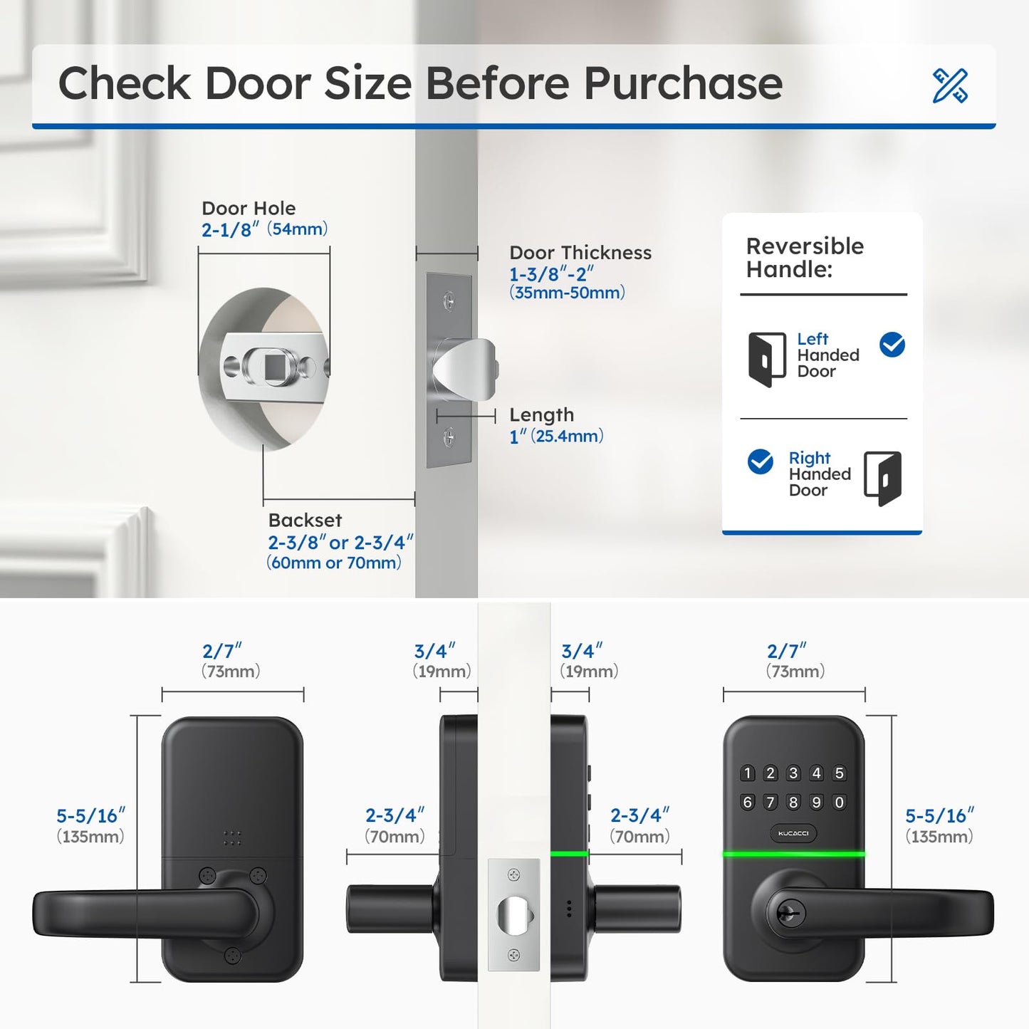 Smart Door Handle Lock with Keypad: Kucacci Keyless Entry Digital Knob for Front Door - Electronic Smart Lock with Keypad - Exterior Code Door Knob - Easy Installation