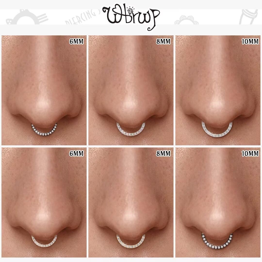 WBRWP 316L Stainless-Steel Hinged Flat Nose Rings Hoop : Unisex Body Pierecing Ring with Zircon 18G(1.0mm) Flat Septum Clicker H