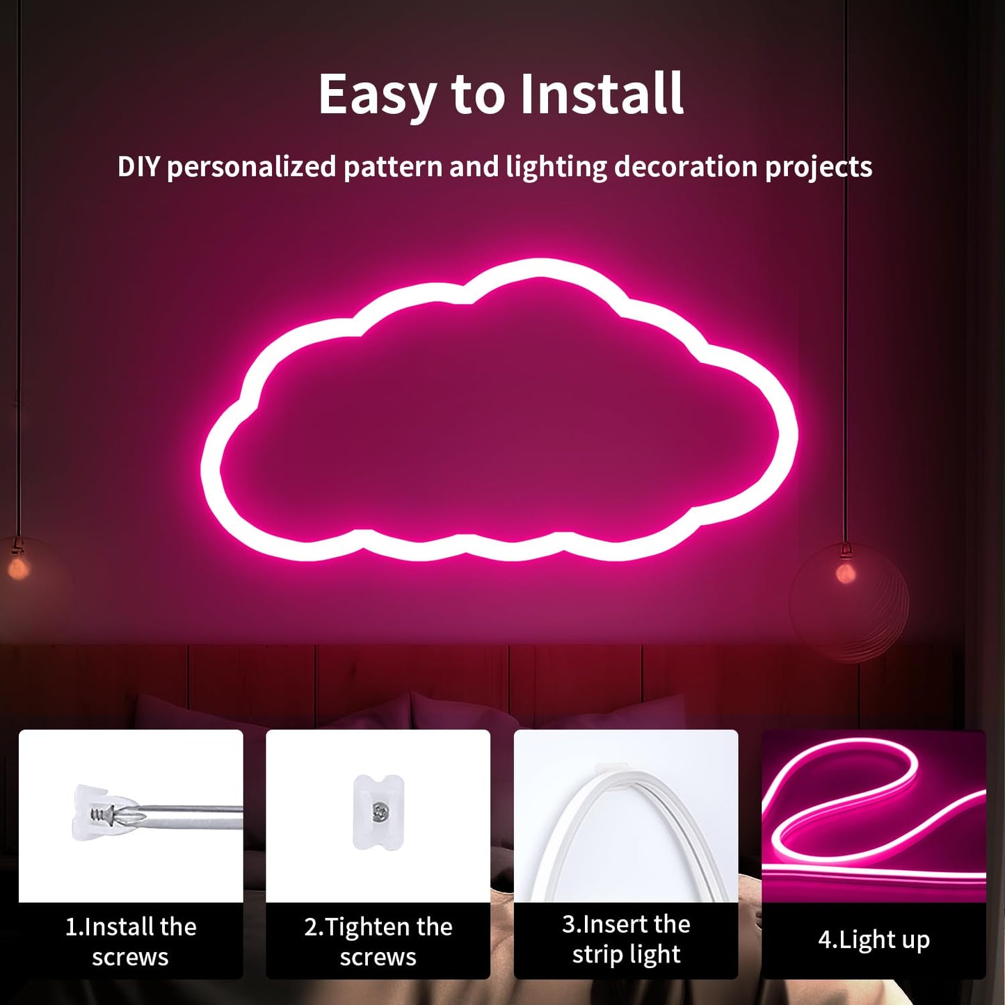 iNextStation LED Strip Lights, 16.4ft Neon Rope Light, Waterproof Silicone, Pink, Model 12V6*12, Includes Adapter
