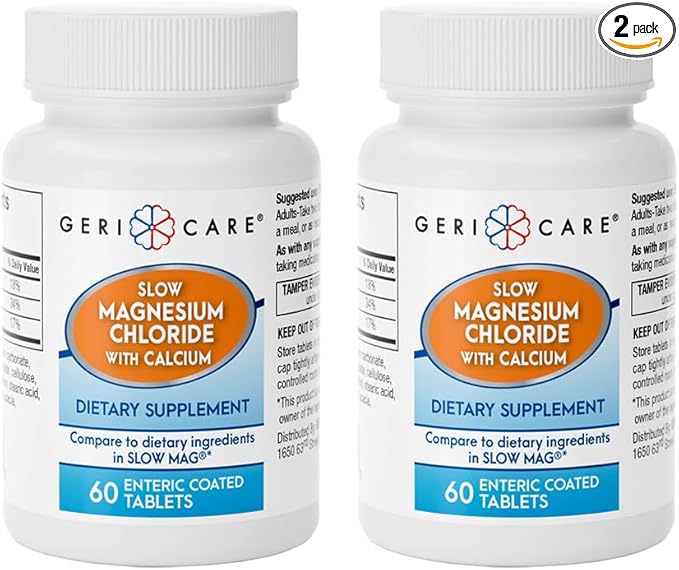 Gericare Slow Magnesium Chloride | Calcium Tablets by Geri-Care | Nutritional Supplement | 60 Count Bottle (Pack of 2)