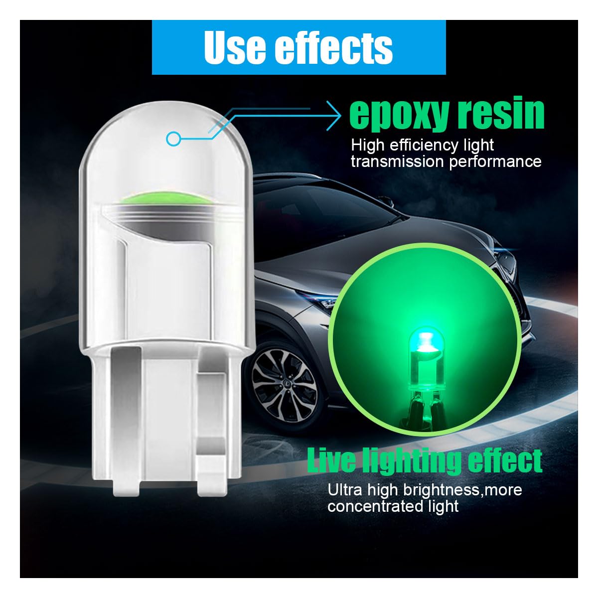 Joycourt 30-Pack Led Light Bulbs, 0.36W 12V T10 6000K, Green Wedge Replacement For Dashboard, Dome, Sign, License Plate Lights