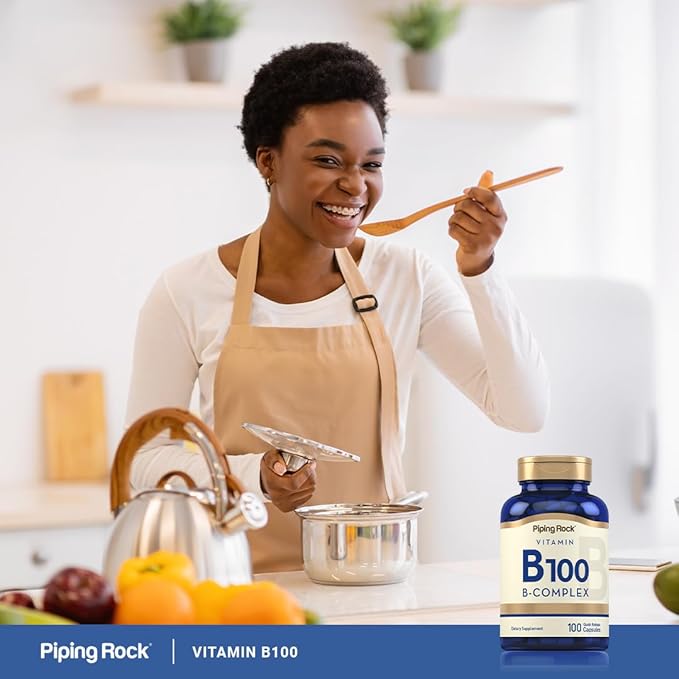 Piping Rock Vitamin B-100 Complex | 100 Capsules | Vitamins B12, B1, B2, B6 | Non-GMO, Gluten Free Supplement