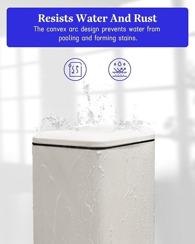 Trash Can with Lid, 10L Bathroom Waste Bin, Small Pedal Bin, Stainless Steel Garbage Can for Bathroom, Bedroom and Office, White