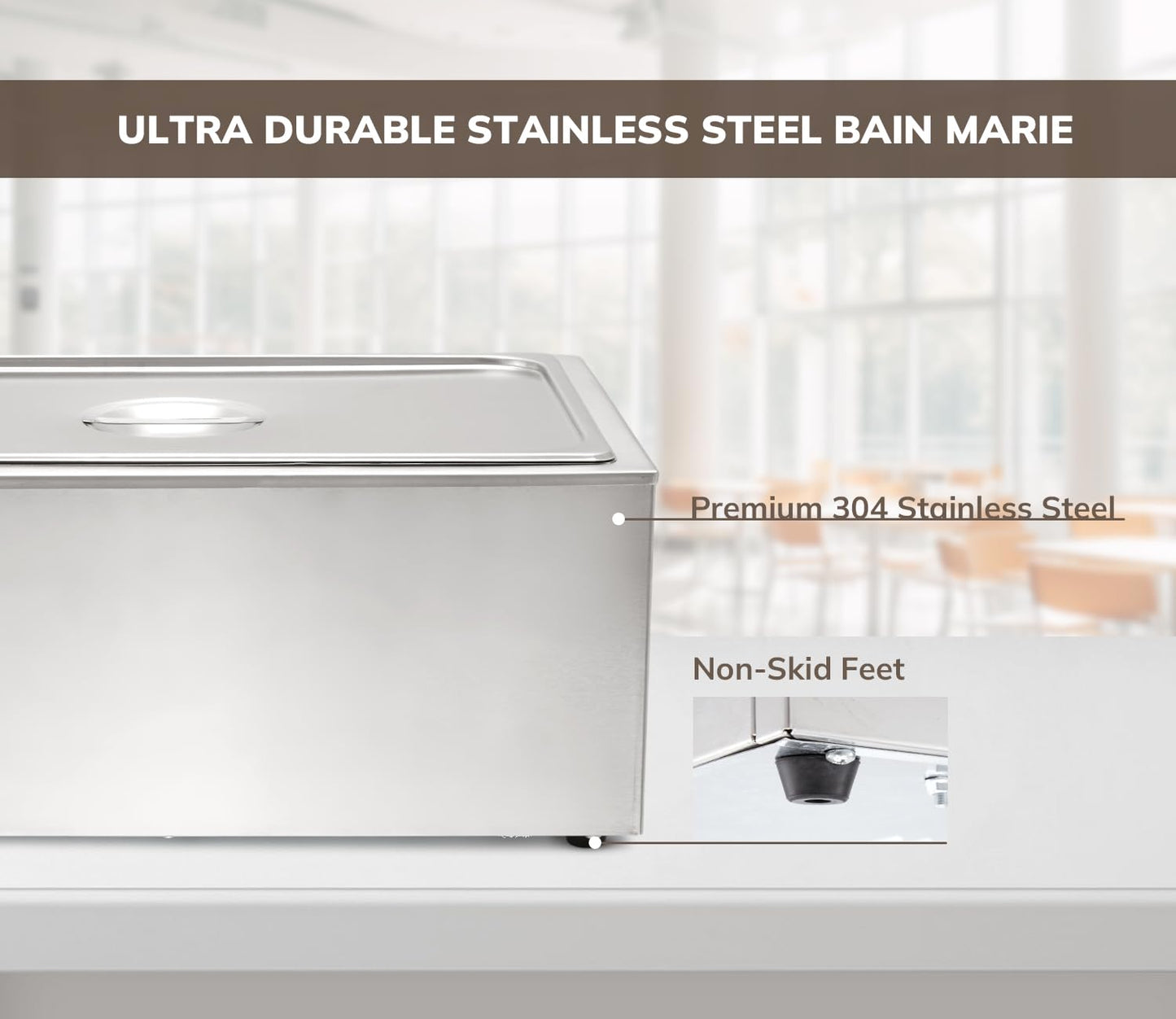 SYBO Commercial Grade Stainless Steel Bain Marie Buffet Food Warmer Steam Table for Catering and Restaurants (1 Section with Tap)