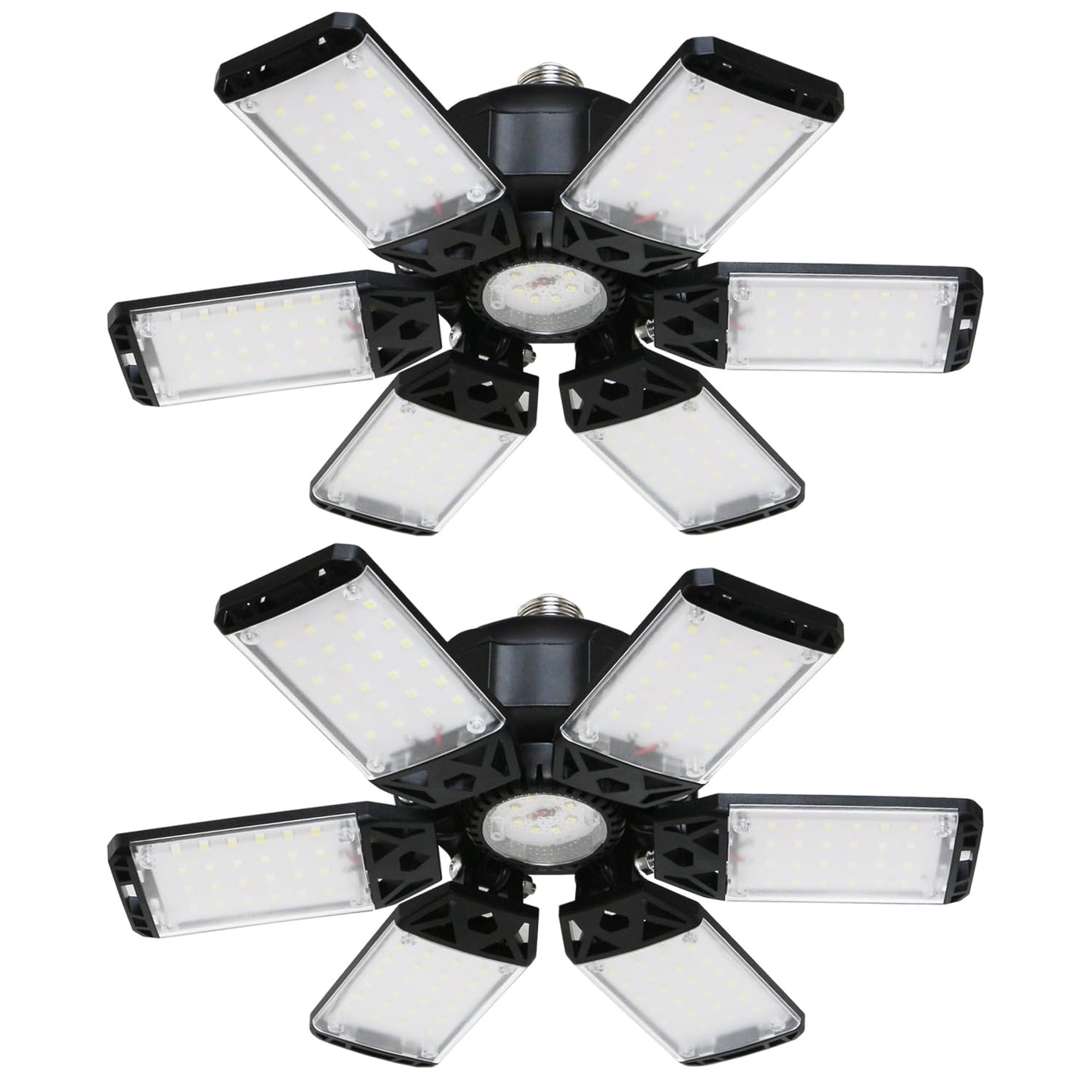 Meiqils 2Pack LED Garage Light - 160W, 16000LM, 6+1 Multi-Position Panels, 6500K, Black, Easy-Install