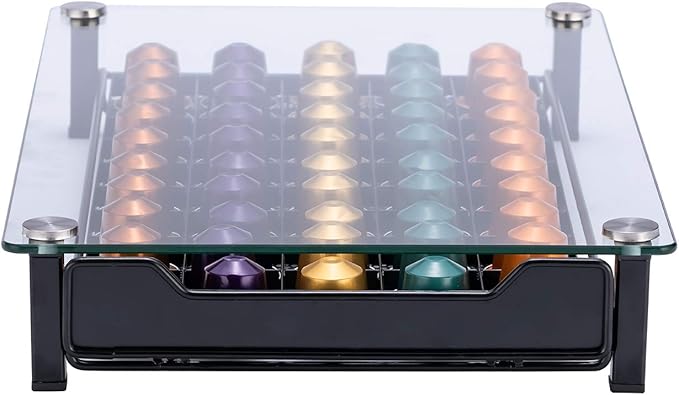 Rice rat Coffee Pod Storage Holder Capsules Originaline Drawer Organizer, Crystal Tempered Glass (50 pods)
