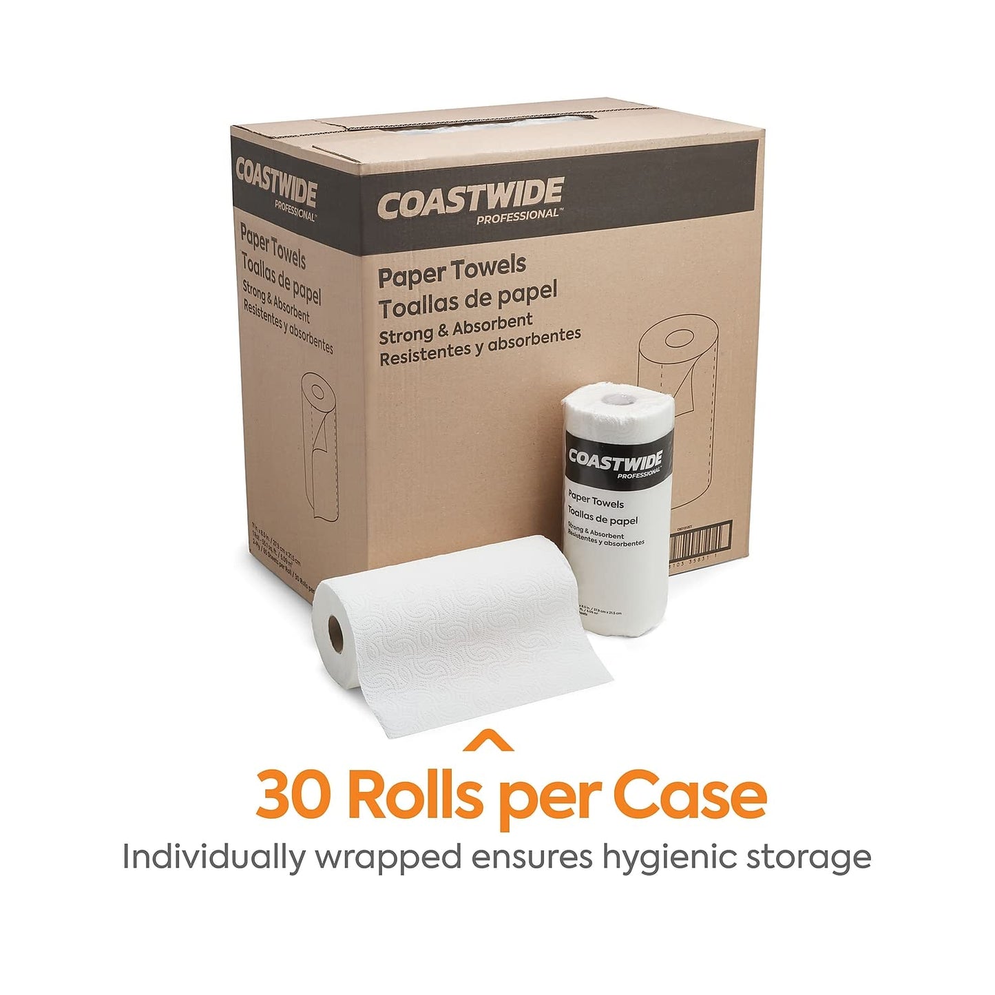 COASTWIDE 2-Ply Kitchen Paper Towels, 85-Sheets Per Roll, 30-Pack, White