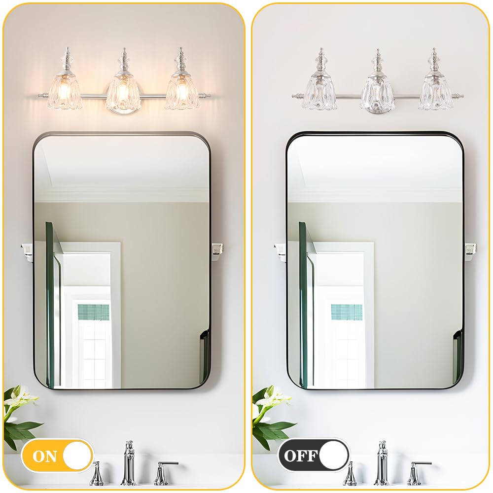 Ditoon Brushed Nickel Vanity Light  Antique Bathroom Vanity Light Over Mirror  3 Light Lighting Fixture With Flower Glass Shade  Farmhouse Sconces Wall Lighting For Hallway Living Room Bedroom