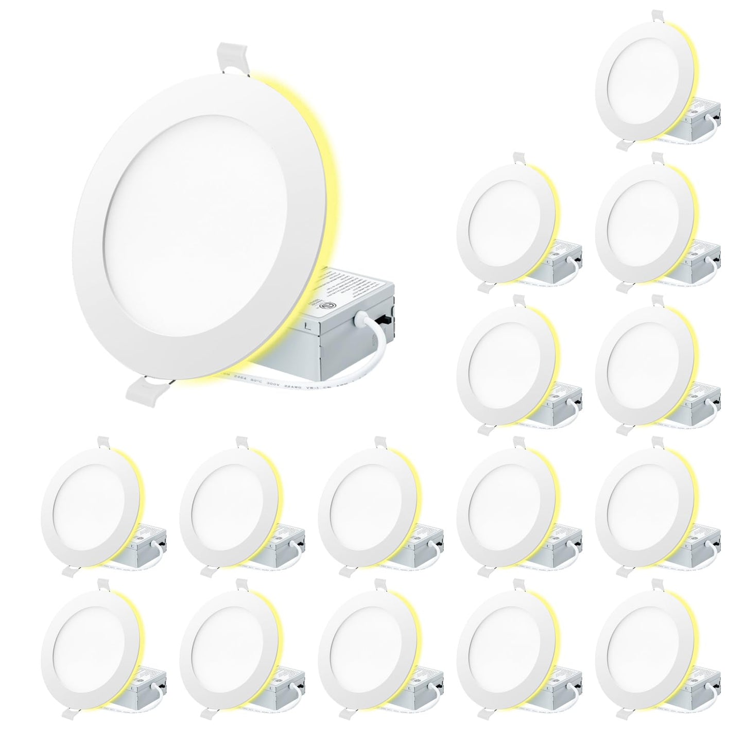 Eosmile 6 Inch White Recessed Lighting With Night Light 16Pack  Canless Wafer Ceiling Light  Dimmable  Etl Fcc  12W  120V  1100Lm  2700K-5000K 5Cct