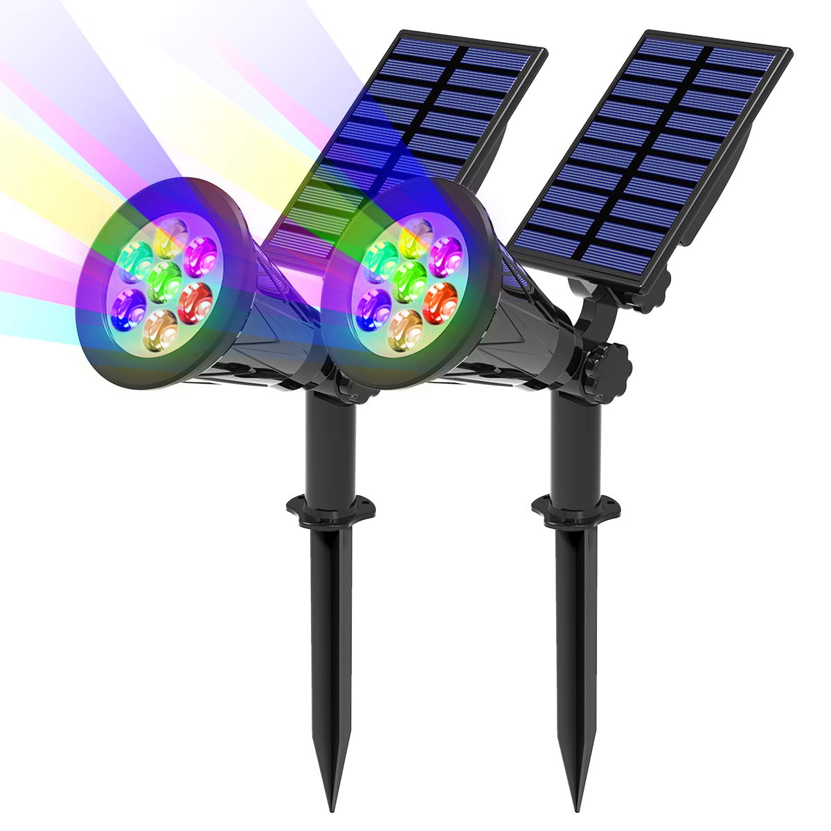 T-SUN Solar Spotlights, 7 Color Changing LED, Waterproof, 2 Pack, Model TS-G0102-7C