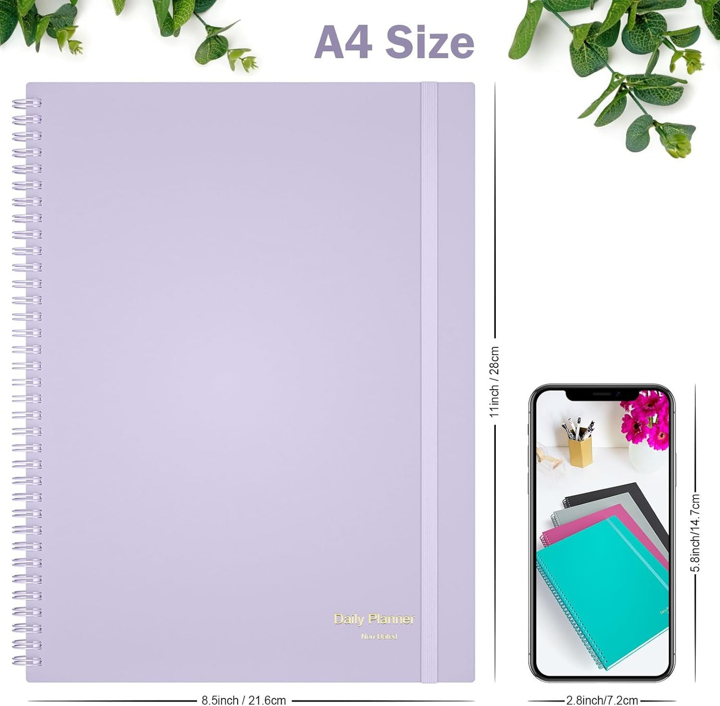 Planner Undated, Asten Daily Planner Agenda with To Do List, Hourly Planners for Women and Men, Spiral Appointment Book Planners Notebook with Elastic Closure, Day Planner for ADHD 8.5" x 11" (Purple)