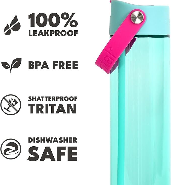 Elemental Splash Water Bottles - BPA-Free Tritan Plastic Reusable Water Bottle with Strap - Ideal for Gym and Sports Leak Proof when Spout is Closed - Hot Pink & Midnight Clear - 26oz (2 Pack)