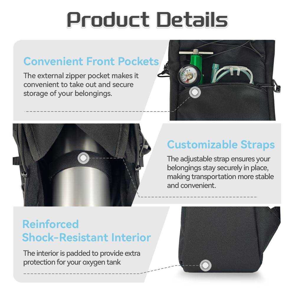 Portable Oxygen Tank Backpack for A, B(M6), C(M9), M2, Ml6, M7 Size Oxygen Cylinders, Durable Oxford Material with Chest Strap & Four Outlet Holes, Wheelchair Bag for Travel, Storage & Carry