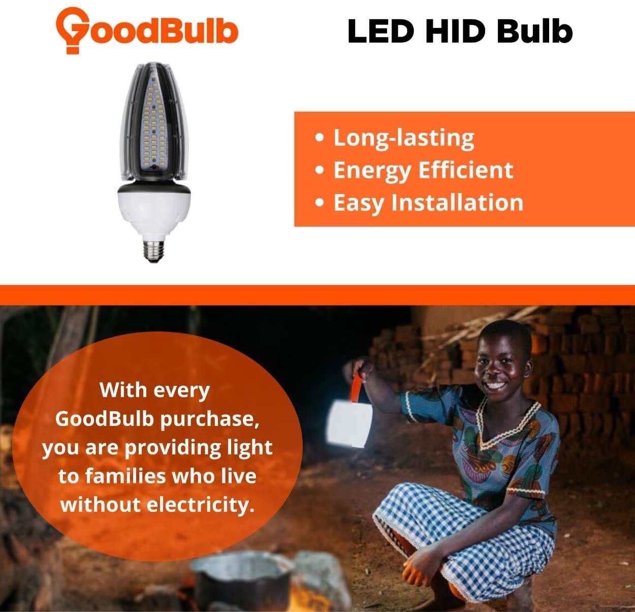 Goodbulb 50W Acorn Light Retrofit Led Light Bulb High Output 6500 Lumens E26 Base & E39 Base Adapter 5000K Daylight White Color Car Dealership Lighting