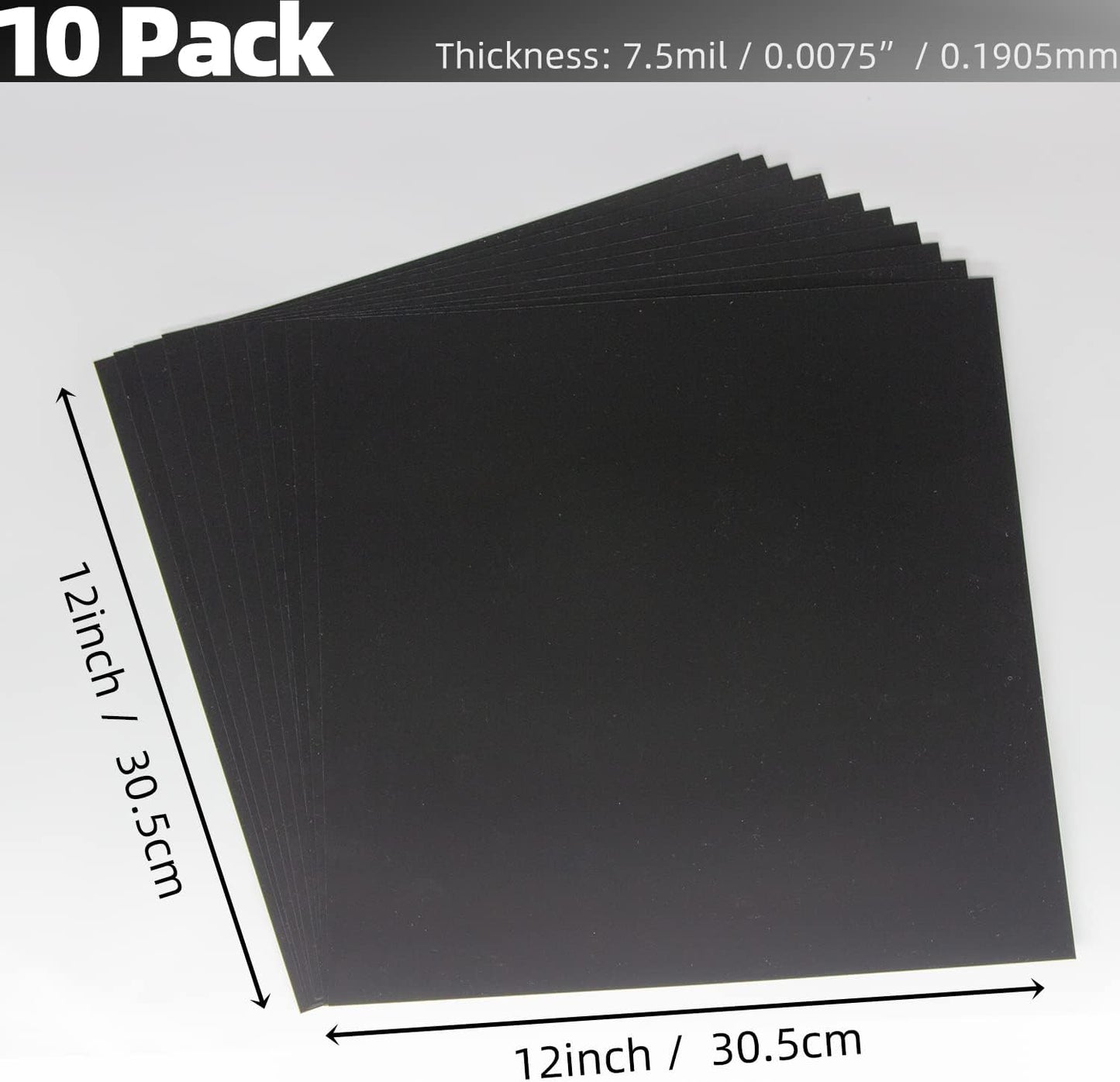 Opaque Black Plastic Sheets, 7.5mil (.0075") 12” X 12” Craft PET Film, PET Stencil Material, Glossy and Flexible Plastic Sheet for Crafts, Cricut, Silhouette Cameo, Sign Makers (10 Pack)
