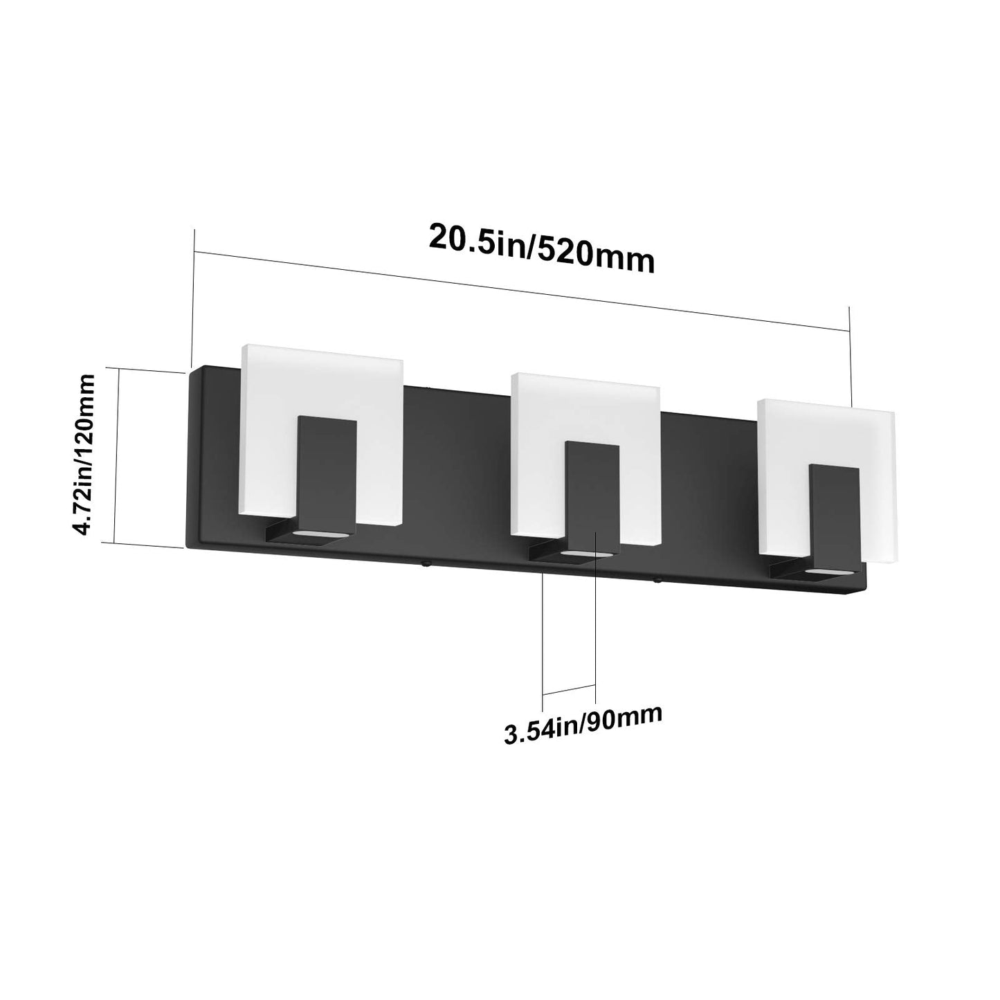 Aipsun Modern Black Led Vanity Light Fixture, 3 Lights, Aluminum, Model Gw-1105, Up And Down Design For Bathroom Over Mirror