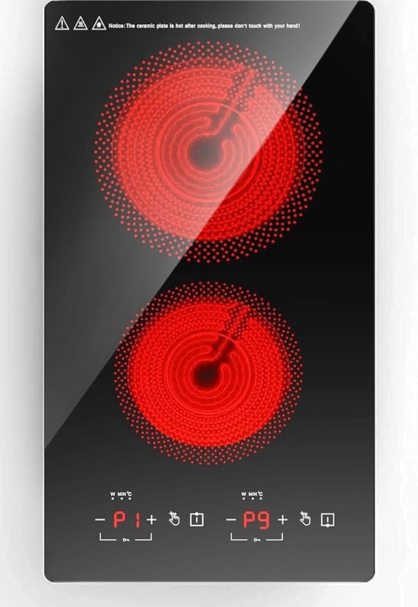 12" Electric Induction Cooktop - 2 Burner 110V Stove Top - Infrared Heating, Built-in Double Burner Cooktop with 20 Temperature Settings, Compatible with All Cookware