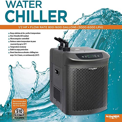 Active Aqua AACH50HP Water Chiller for Aquarium, Hydroponics, Bathtub – 0.5 HP, Fast Cooling, 90-172 Gallons, Titanium Eva...