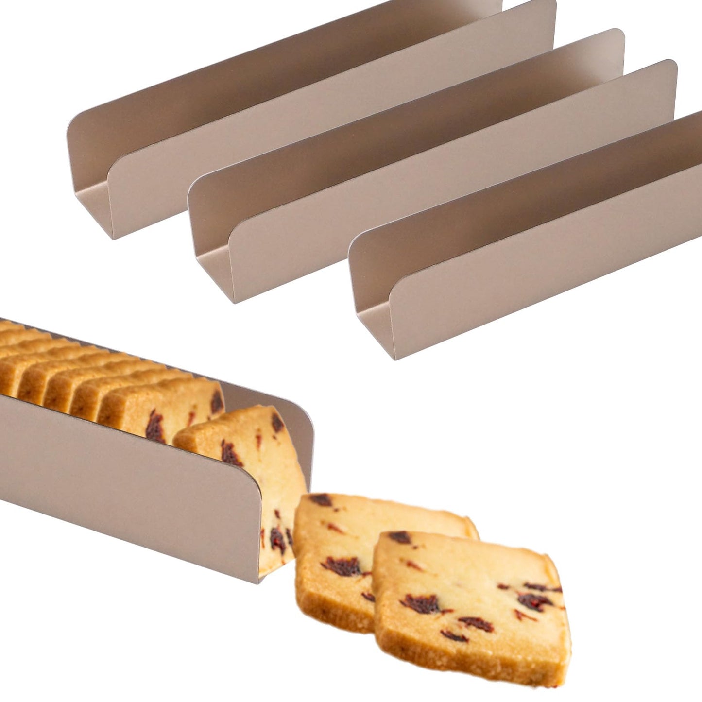 4PCS Cookie Cutter Long Non- Stick, Rectangle Cookie Cutters, Carbon Steel Cookie Mold, U Shape Biscuit Cake Bread Mold for Baking Fondant Baguette Dessert, 9.5"x1.8"x1.6"
