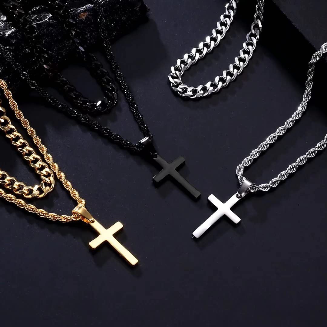 Ursteel Black Cross Necklace for Men - Black Cross Necklaces Chain for Men Layered Rope Chain Jewelry 18 20 Inch