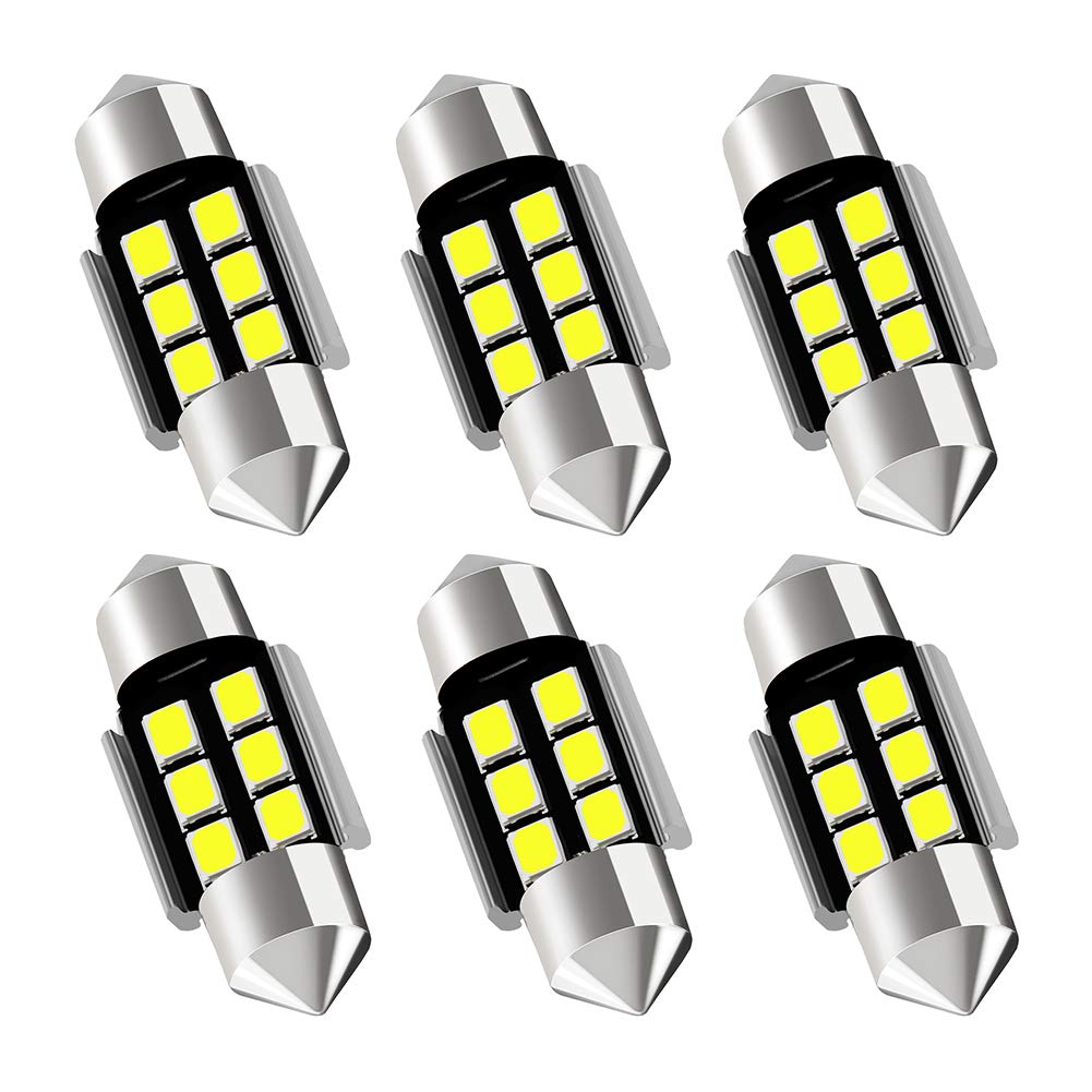 Auxlight Festoon Led Bulbs 31Mm 6000K Xenon White, Super Bright 6Smd Chips, Pack Of 6