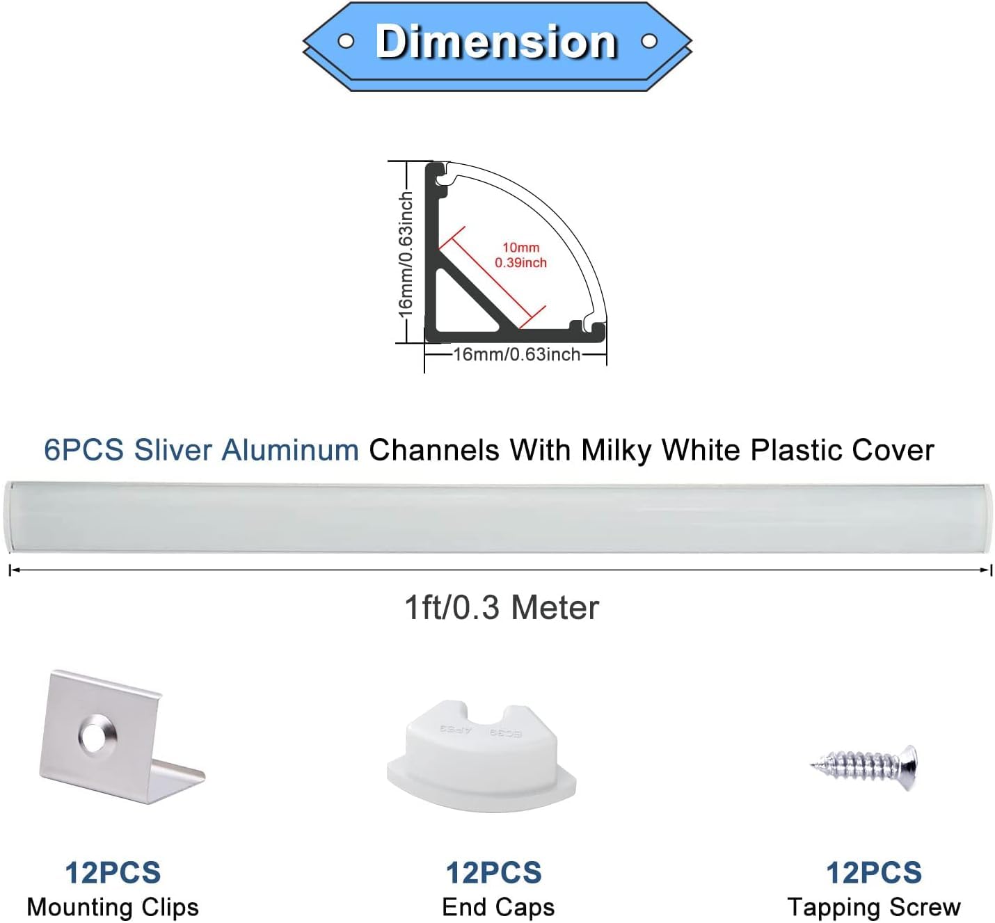 VST 20Pack 1 ft LED Aluminum Channel with Milky White Cover V Shape 16x16mm, Led Strip Light Track with End Caps and Mounting Clips Accessories for Living Room, Kitchen