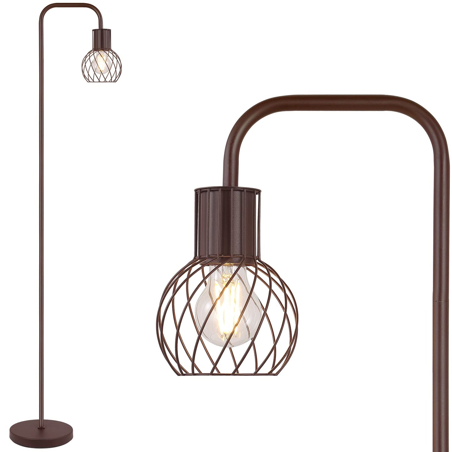 AUQUEE Industrial Standing Lamp with 6W LED Bulb, Foot Switch, Metal, Brown, Model AQ1214US