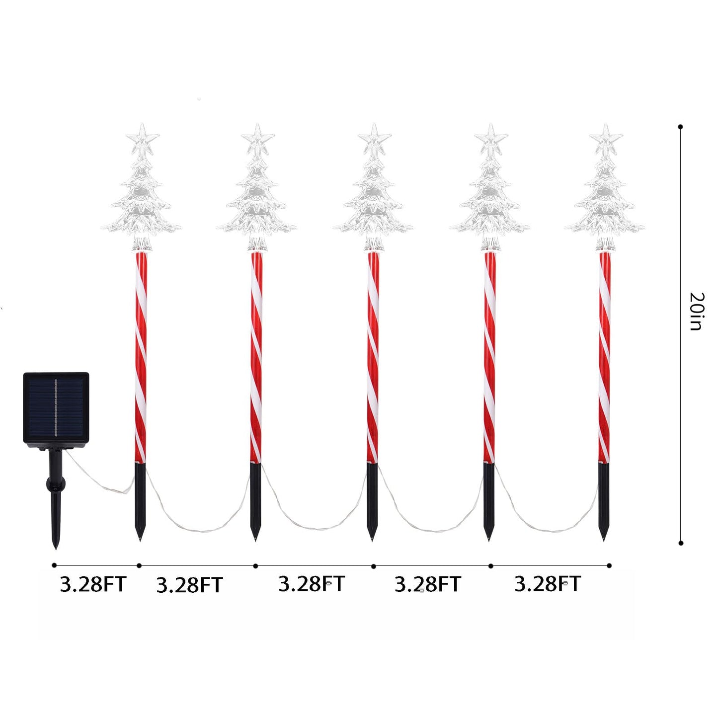 5 Pcs Acrylic Solar Pathway Stakes Lights Outdoor Waterproof  8 Modes Christmas Decorations Outdoor Yard  Solar Christmas Garden Decor Lights (Xmas Tree Warm White)