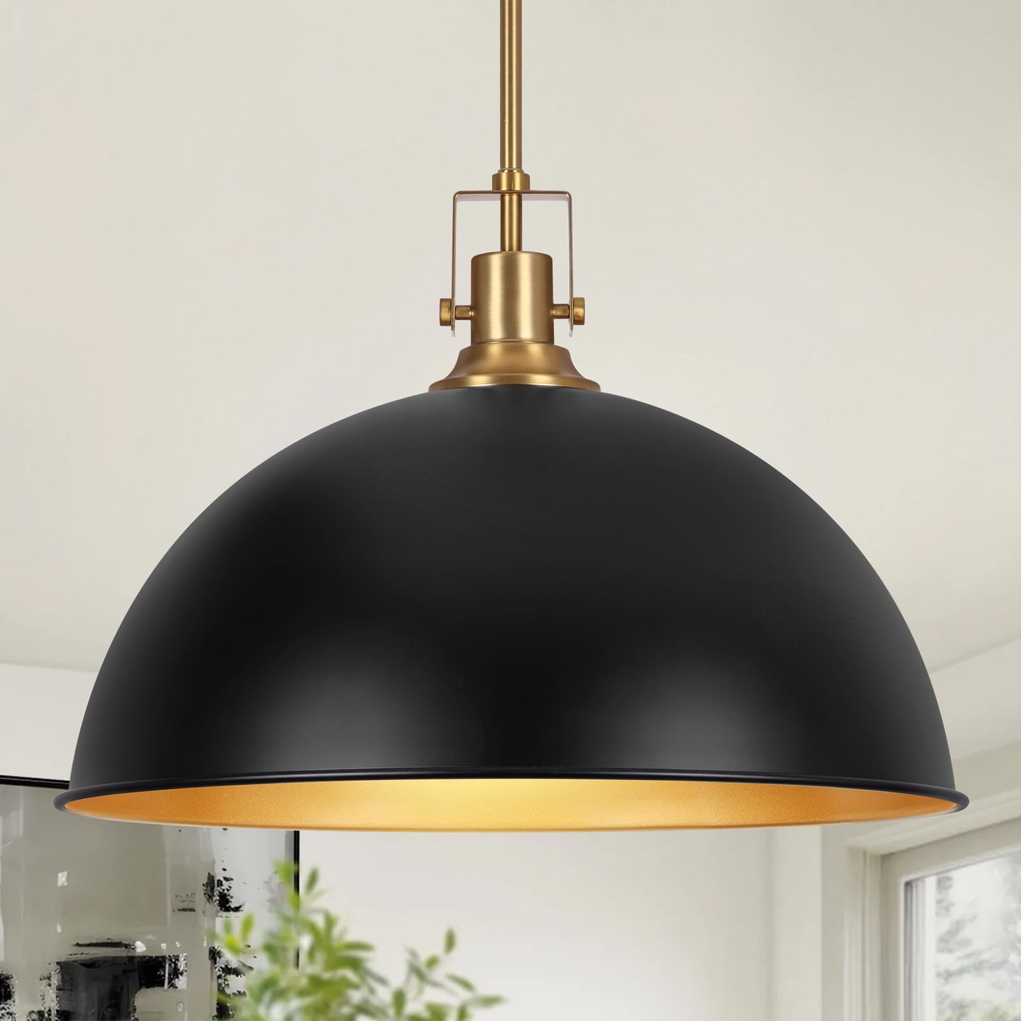 Lamqee 18 Inch Black And Gold Large Pendant Light Kitchen Island  Farmhouse Modern Dome Pendant Light Fixtures Ceiling Hanging Lighting Chandelier For Dining Room Over Table  Bar  Hallway  Entryway