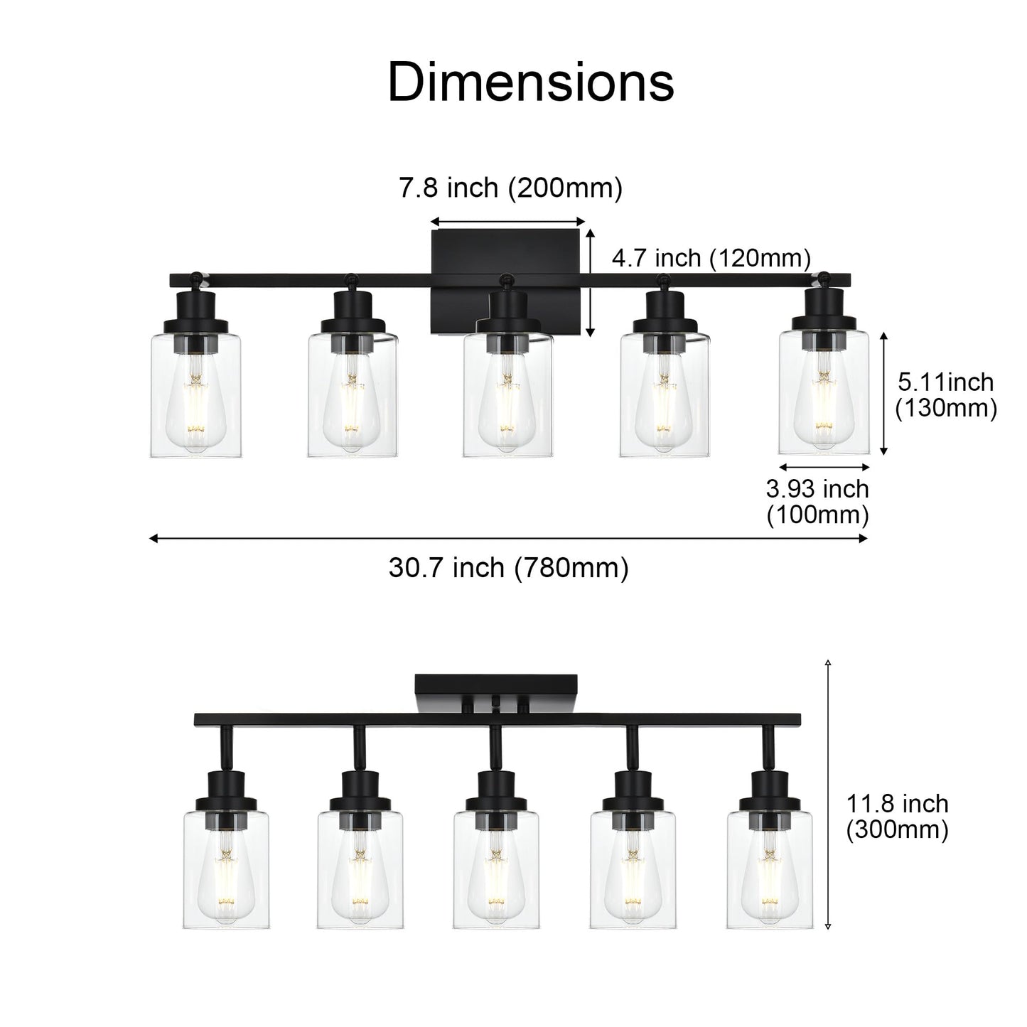 Wanluce 5-Light Track Lighting Kit Black Track Lighting Fixtures Bathroom Wall Sconces Ceiling Mount Kitchen Tracking Lights  Rotatable Spotlight With Clear Glass Shade For Kitchen Shop Hallway