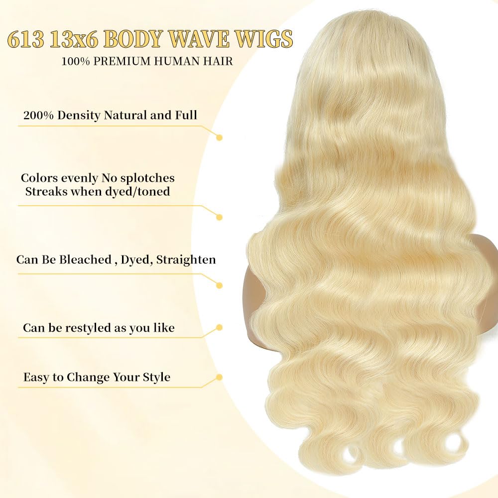 613 13x6 Lace Front Wig Human Hair 30 Inch 100% Real Blonde Wig Human Hair Body Wave HD Lace Front Wigs Human Hair 200 Density E