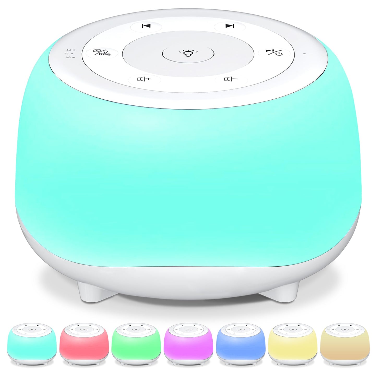HEYAXA White Noise Sound Machine with 7 Colors Night Light 34 Soothing Sounds, Portable Sound Machine for Baby Adults Kids Sleep with 30 Volume Levels 4 Timers Adjustable Brightness (White)