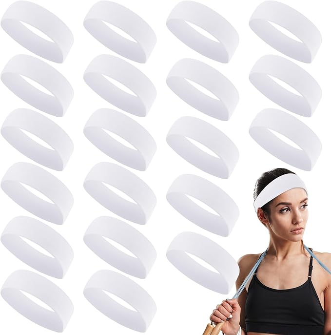 Hotop 20 Pcs Sport Stretchy Headbands for Girls Women Non Slip Soft Fabric Elastic Headband Bulk for Yoga DIY Team Gifts