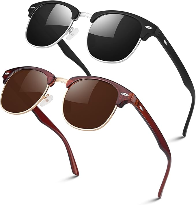 LINVO Polarized Semi Rimless Sunglasses for Men Women, Classic Retro Shades Half Frame Driving Sun Glasses UV Protection