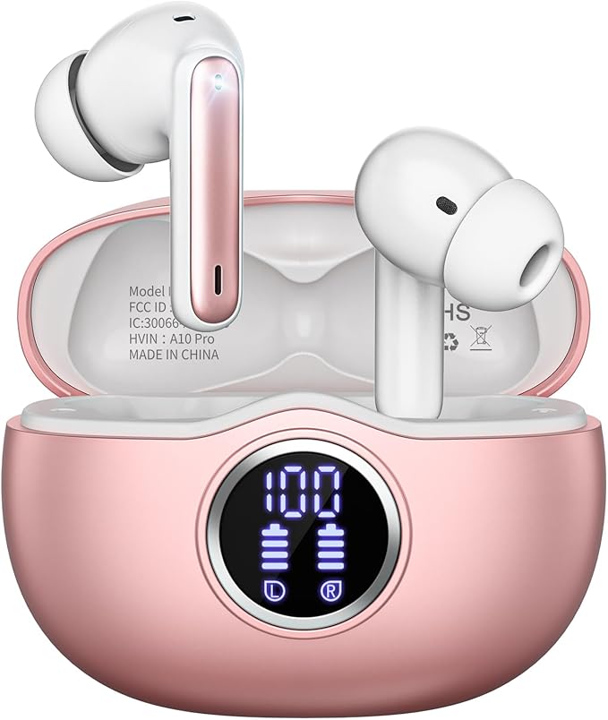 Fhumsh A10 Pro Wireless Earbuds Bluetooth 5.3 HiFi Stereo, 50H Playback LED Digital Display Earphones, ENC Noise Cancellin...
