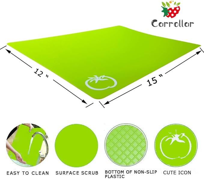 Flexible Plastic Cutting Board Mats, Colored Mats With Food Icons, Gripped Back, Cutting board Set of 4 (1)