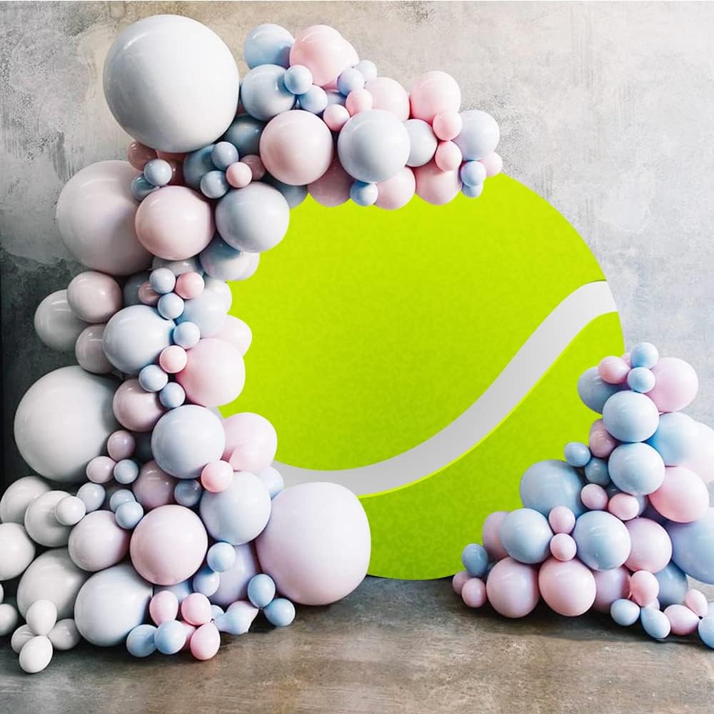 Leyiyi 6.5x6.5ft Tennis Round Backdrop Cover Polyester Green Tennis Balls Photography Background Sports Themed Birthday Party Decoration Tennis Ball Stadium Game Background Studio Props Photo Booth