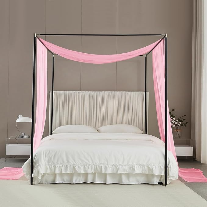 Akiky Bed Canopy for Girls Pink Sheer Canopy Bed Curtains Sheer Scarf Valance 1 Canopy Panel King Size Bed Scarf Drapes décor