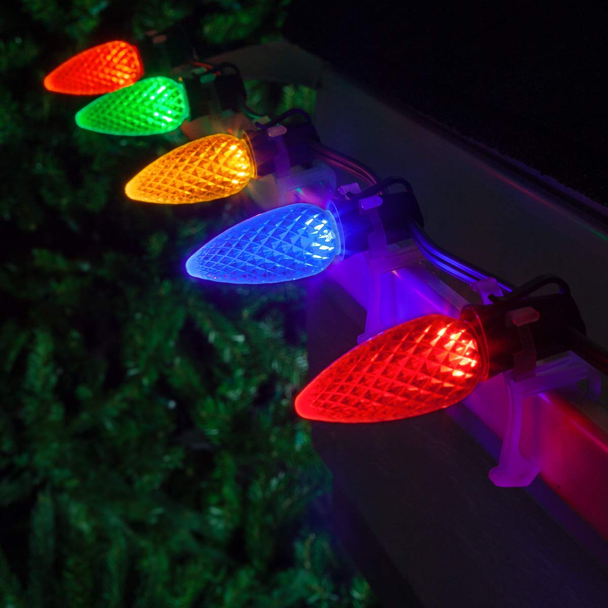 Wintergreen Lighting 25 Pack Opticore Multicolor C9 Led Christmas Light Bulbs - Replacement Christmas Light Bulbs  Heavy Duty Polycarbonate  E17 Base (Faceted)