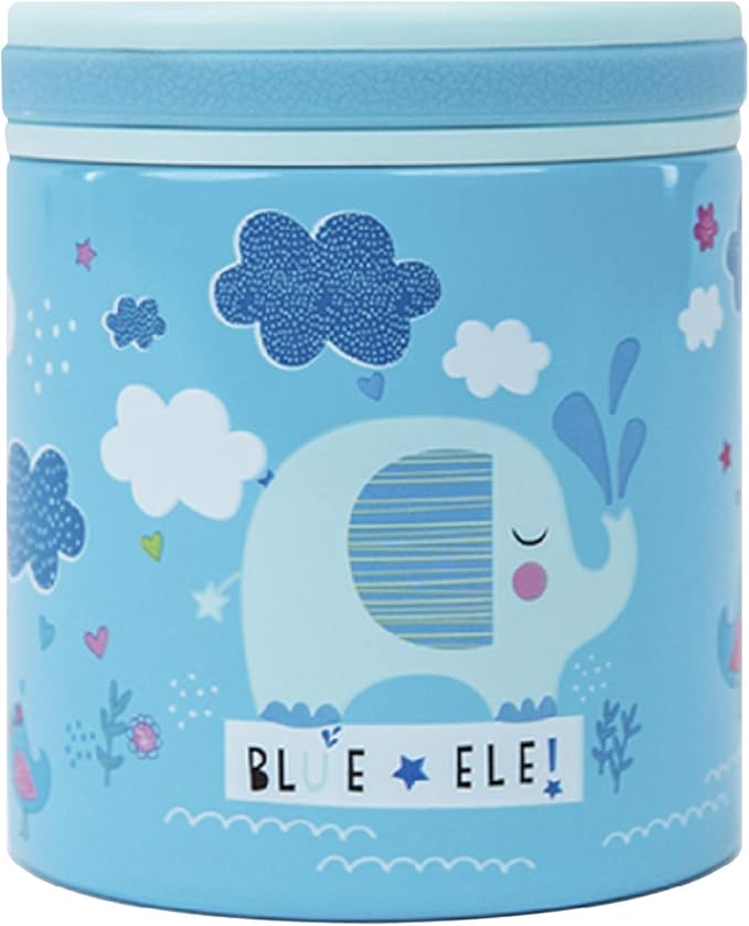 BLUE ELE Vacuum Insulated Jar & Thermos, BPA-Free Lunch Containers, Double-Wall 304 Food Grade Stainless Steel, 14 oz Keep Hot 12hr & Cold 24hr, Blue with Pattern