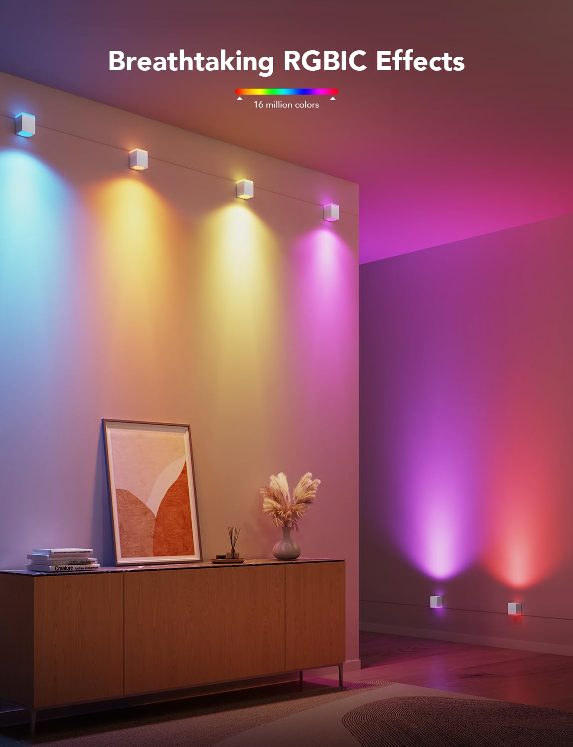 Govee Cube Wall Sconces RGBIC LED Light Fixture, WiFi Smart, Color Changing, Music Sync, Model H6088, White