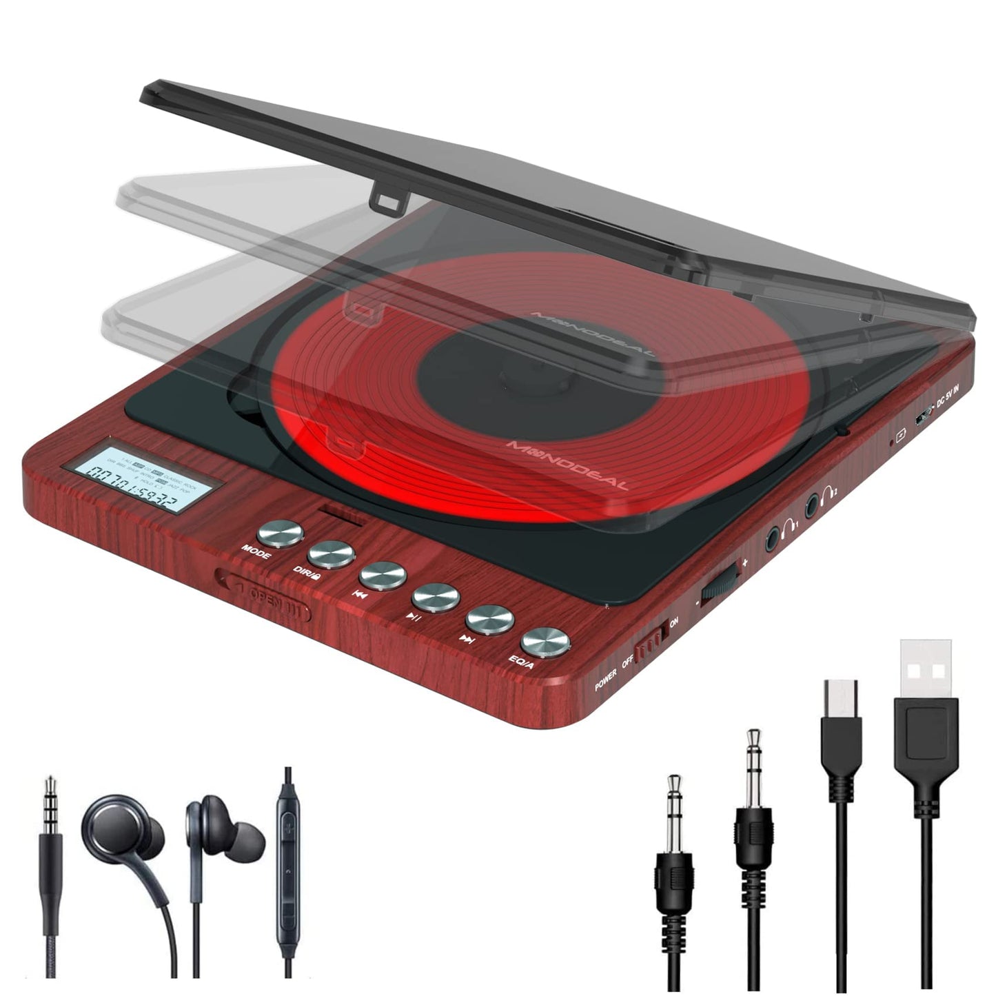 Portable Cd Player With Headphones, Monodeal Cw605 Compact Design Cd Player With Lcd Disply, Anti-Skip Personal Player For Car,