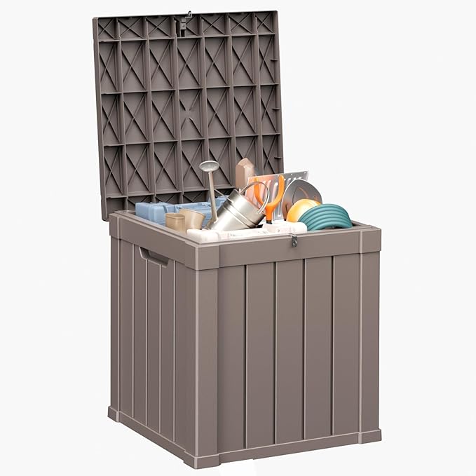 40 Gallon Resin Deck Box, Lockable Patio Outdoor Storage Box for Furniture, Garden Tools and Tools Storage, Waterproof Outside Storage Boxes - Grey